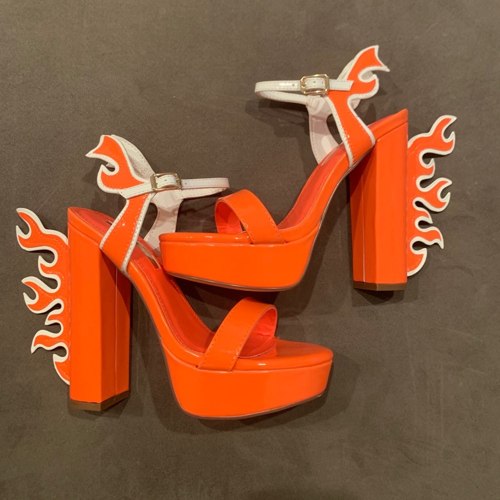 Orange and white flame heels